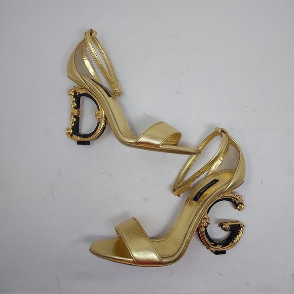 Dolce & Gabbana Shoes - DOLCE&GABBANA Sculpted-Heel Metallic Leather Sandals